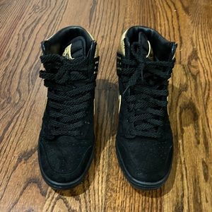 Nike black/gold suede wedge sneaker size 6. No box. Beautiful studs on the back